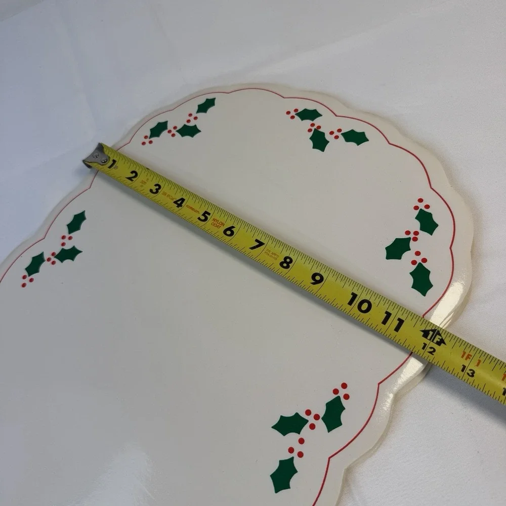 6 Vintage Placemat Set Holly Berry Christmas Holiday Oval Vinyl MCM Granny Core
